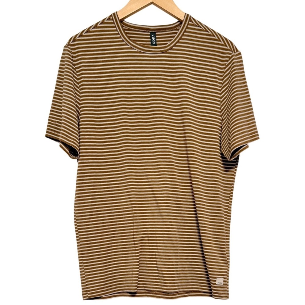 Vuori T-Shirt Men M Brown White Stripe Short Sleeve Activewear Performance